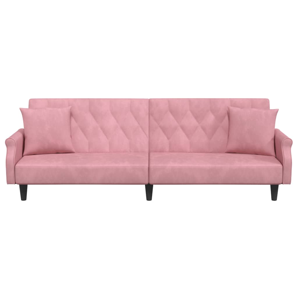 sovesofa med armlæn velour lyserød