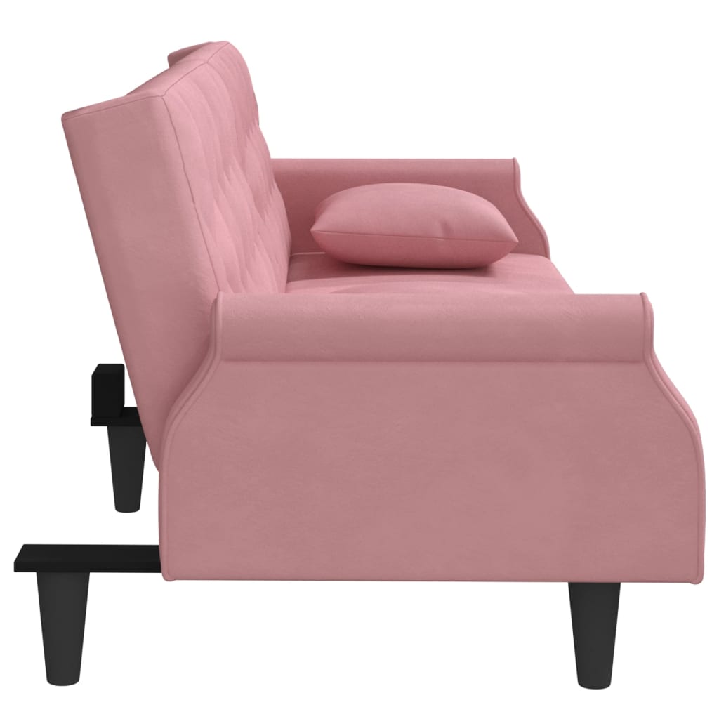 sovesofa med armlæn velour lyserød