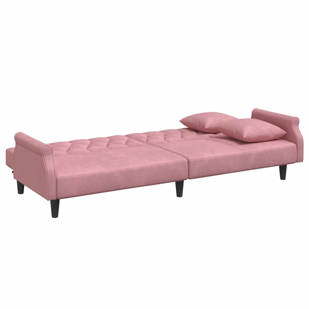 sovesofa med armlæn velour lyserød
