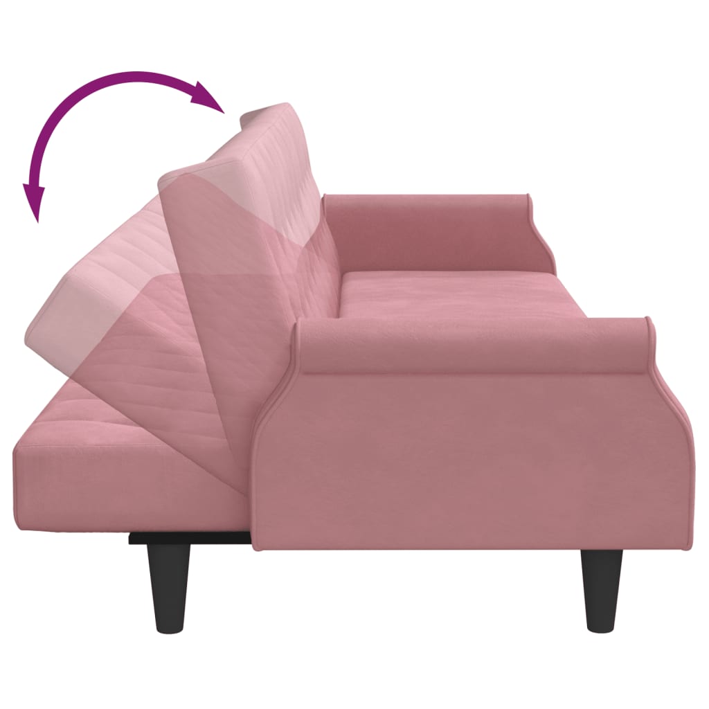 sovesofa med armlæn velour lyserød