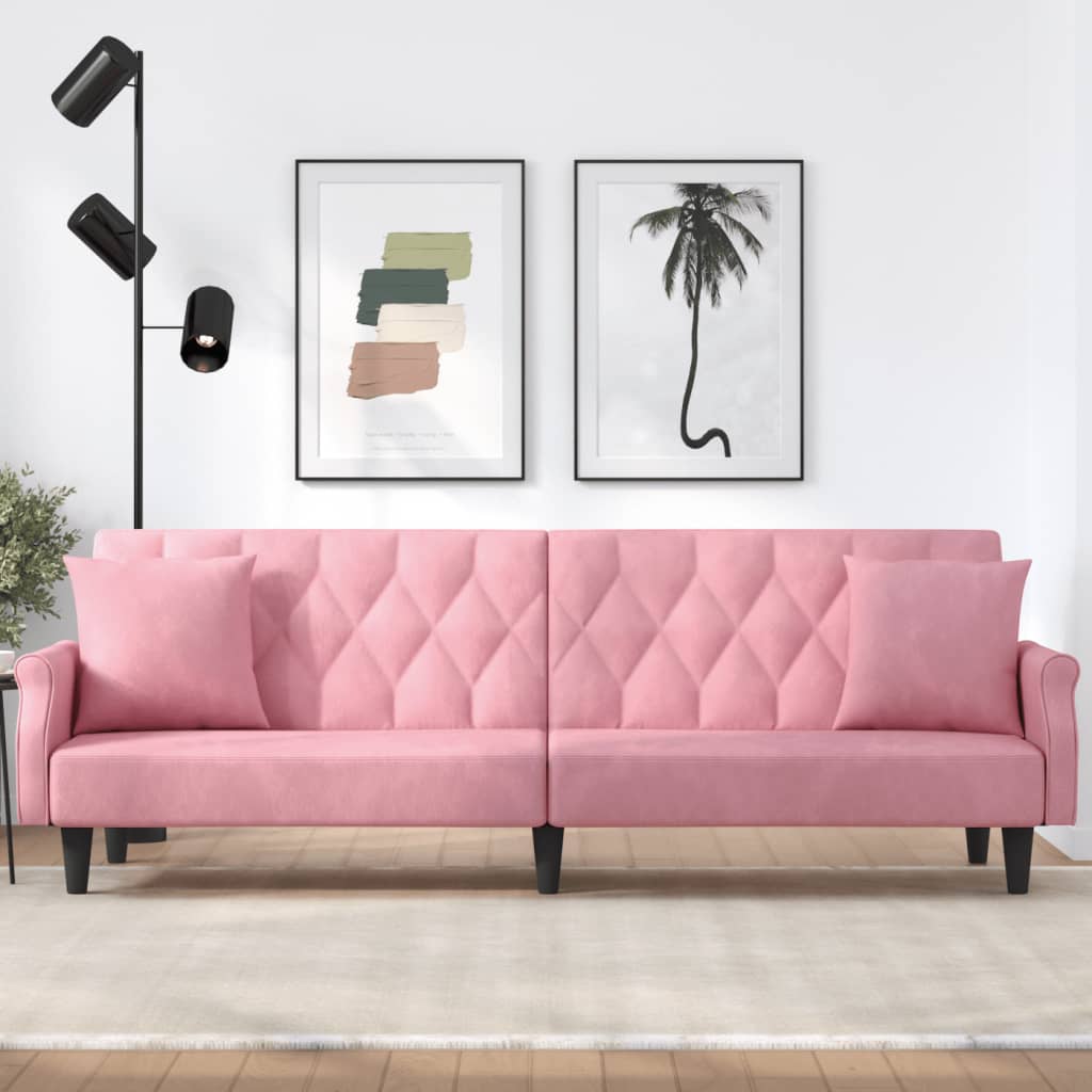 sovesofa med armlæn velour lyserød
