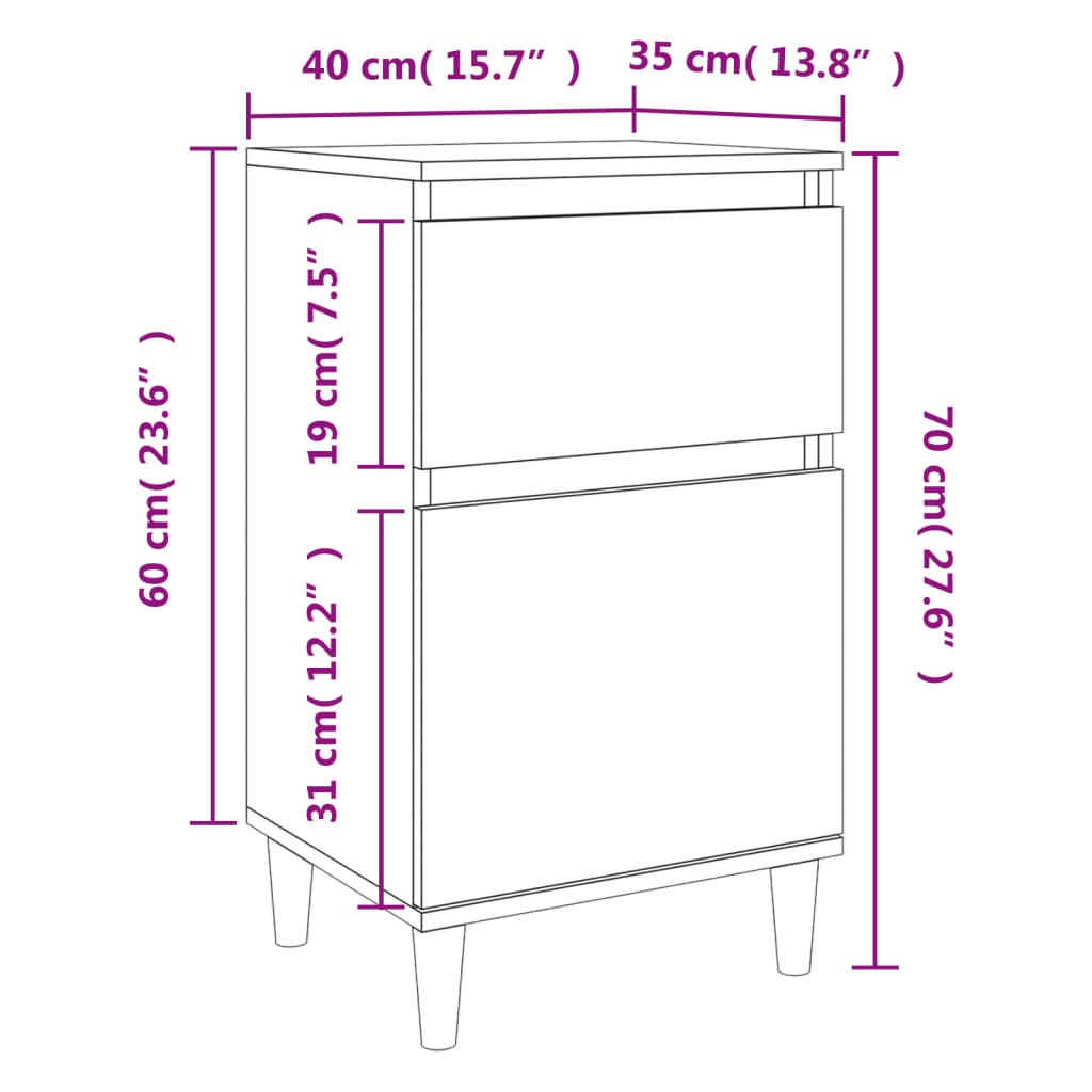 sengebord 40x35x70 cm sort