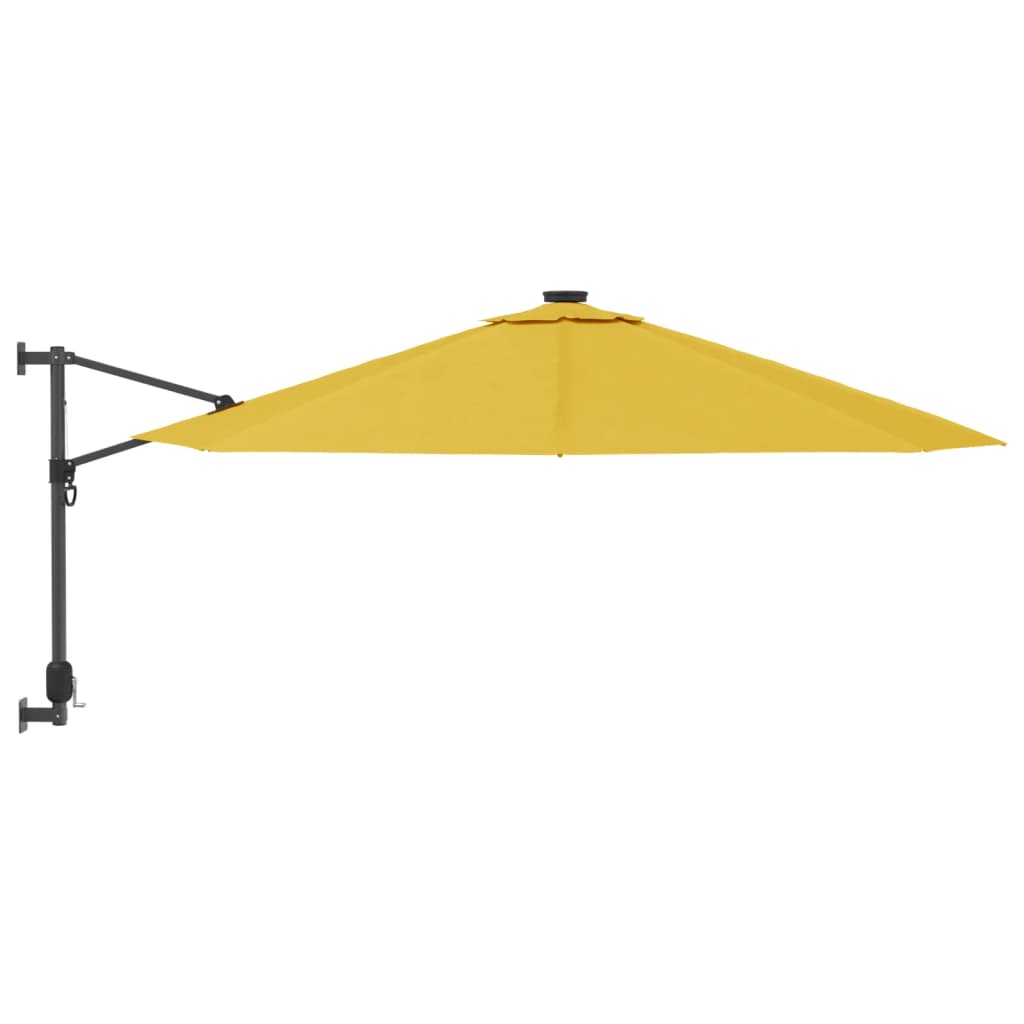 væghængt parasol med LED-lys 290 cm gul