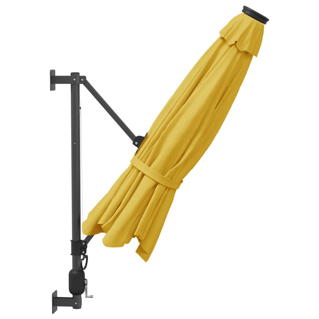væghængt parasol med LED-lys 290 cm gul