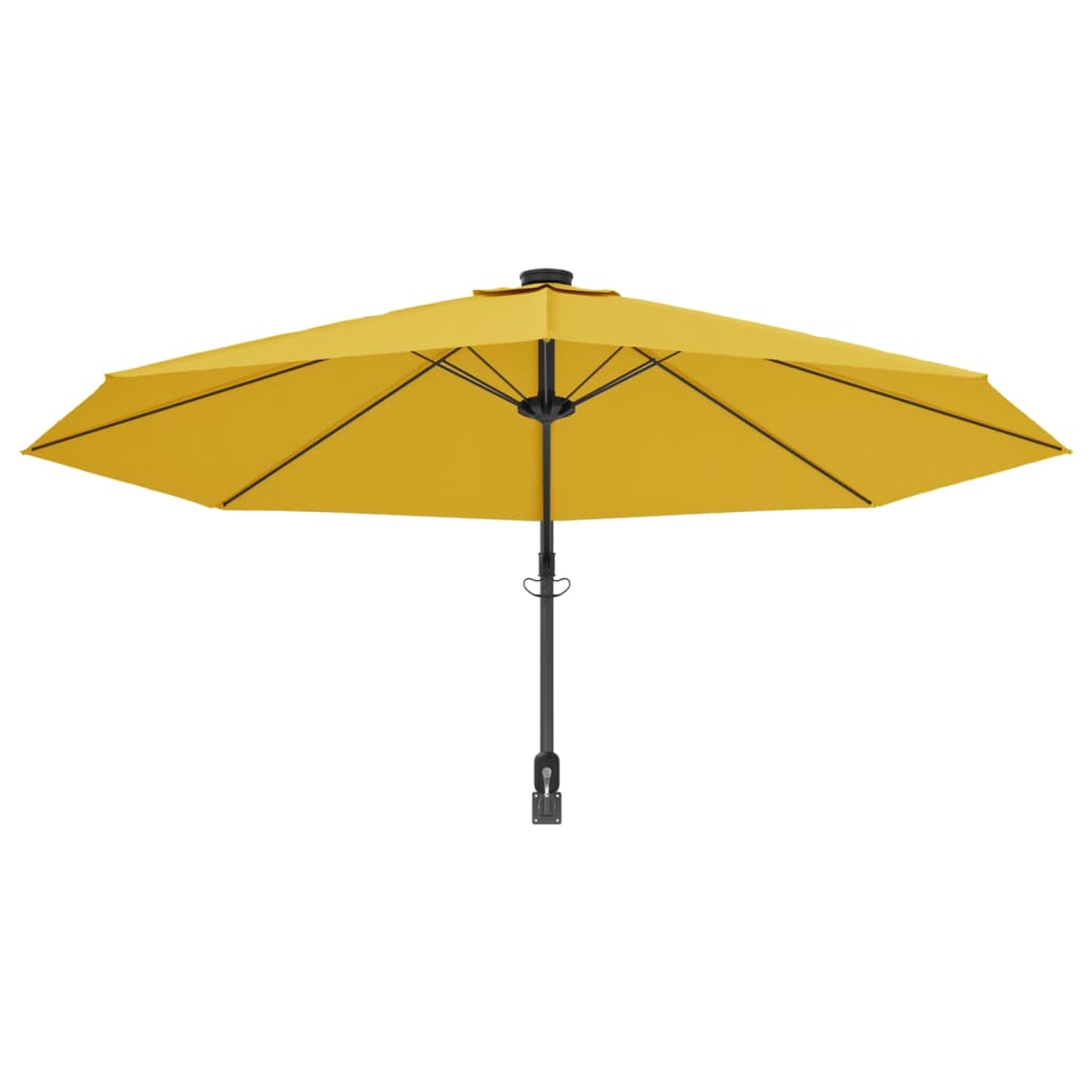 væghængt parasol med LED-lys 290 cm gul