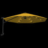 væghængt parasol med LED-lys 290 cm gul