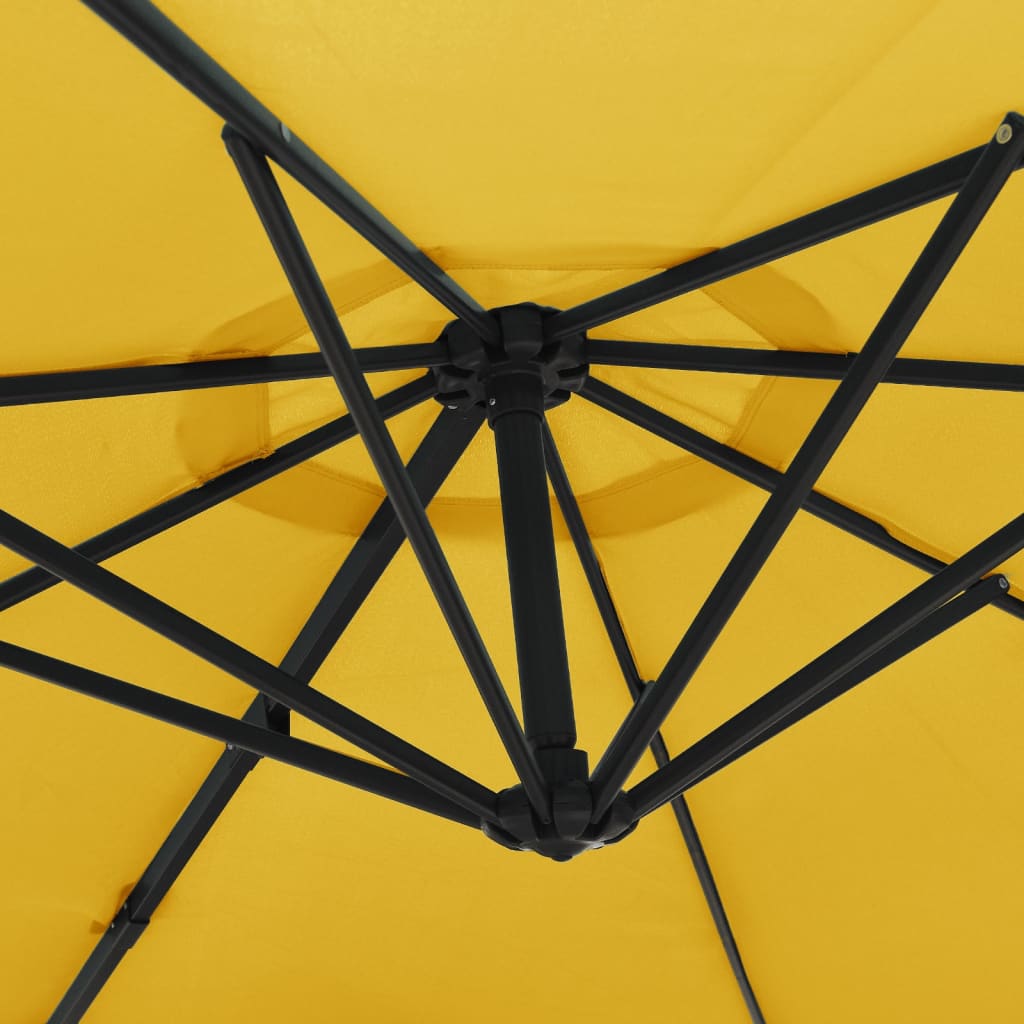 væghængt parasol med LED-lys 290 cm gul