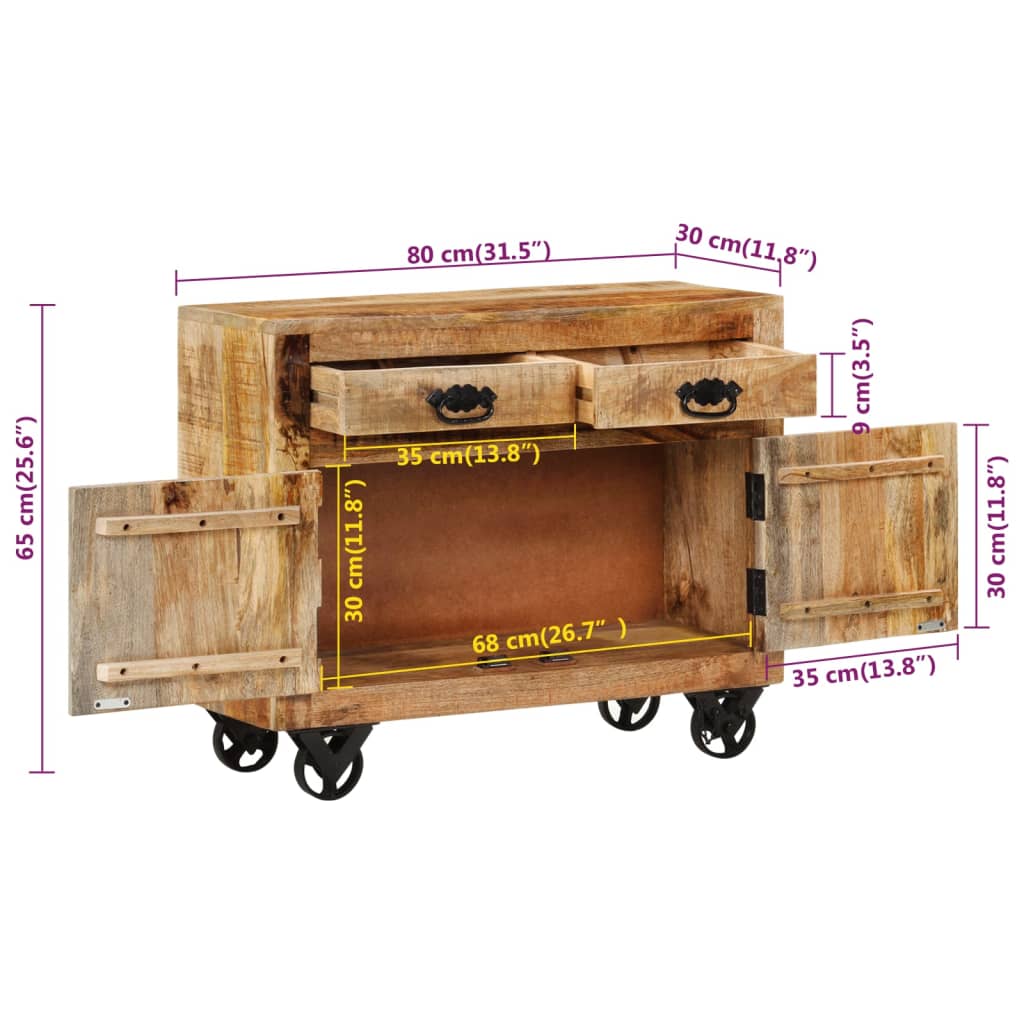 skænk 80x30x65 cm massivt ru mangotræ