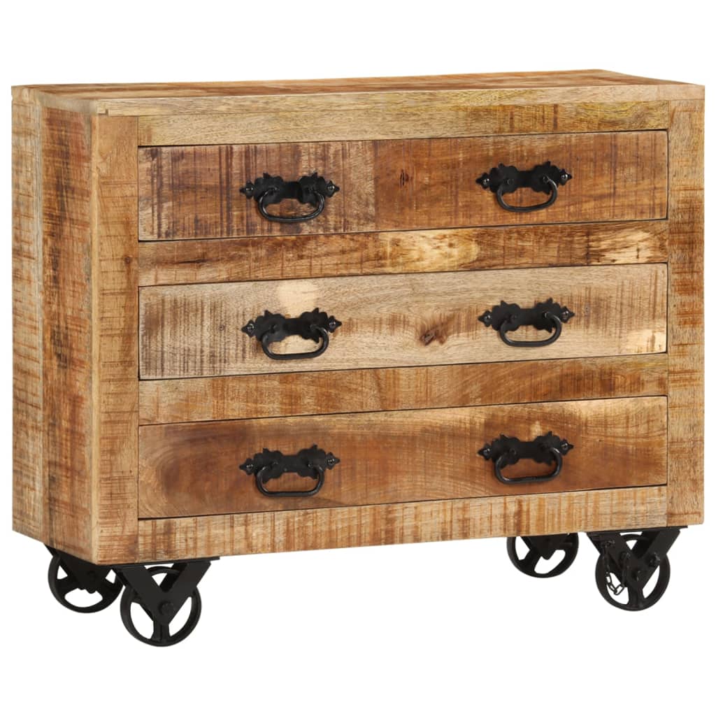 skænk med 3 skuffer 80x30x65 cm massivt ru mangotræ