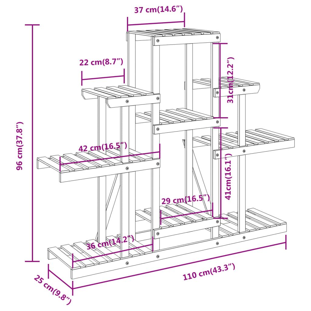 blomsterstativ 110x25x98 cm massivt fyrretræ