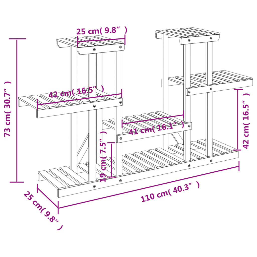 blomsterstativ 110x25x73 cm massivt fyrretræ