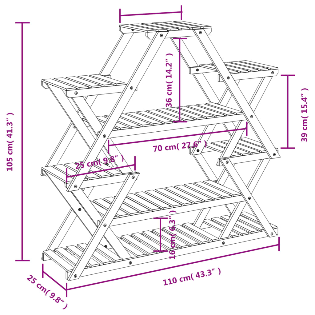 blomsterstativ 110x25x105 cm massivt fyrretræ