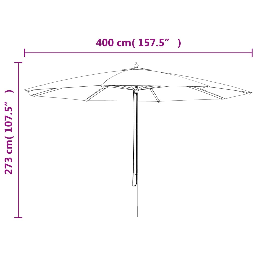 haveparasol med træstang 400x273 cm bordeauxfarvet