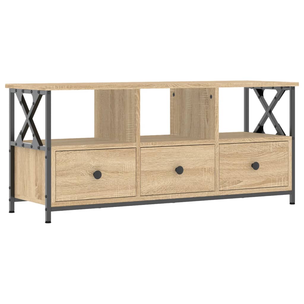 tv-bord 102x33x45 cm konstrueret træ og jern sonoma-eg
