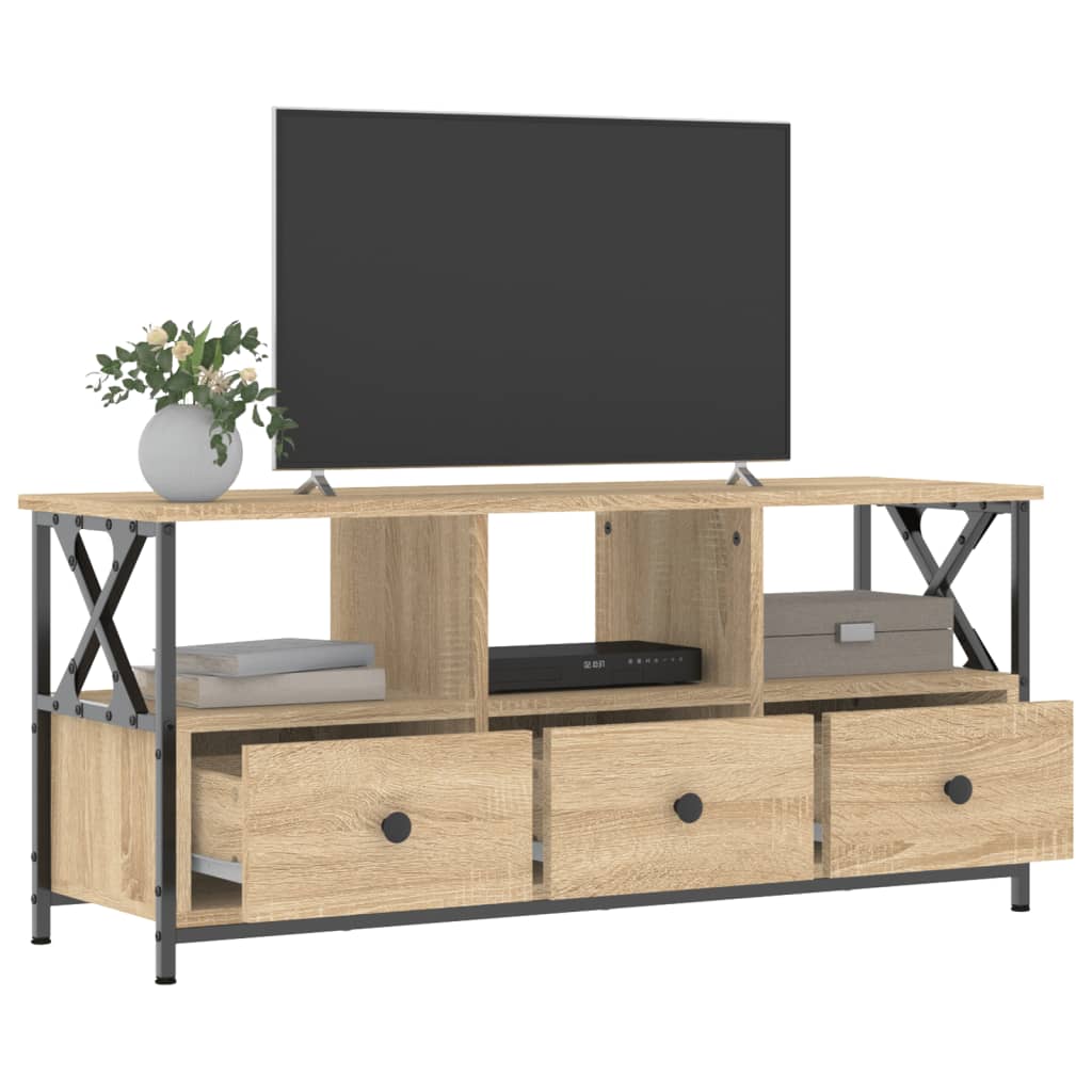 tv-bord 102x33x45 cm konstrueret træ og jern sonoma-eg