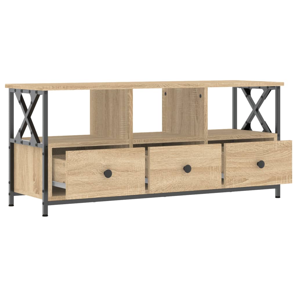 tv-bord 102x33x45 cm konstrueret træ og jern sonoma-eg