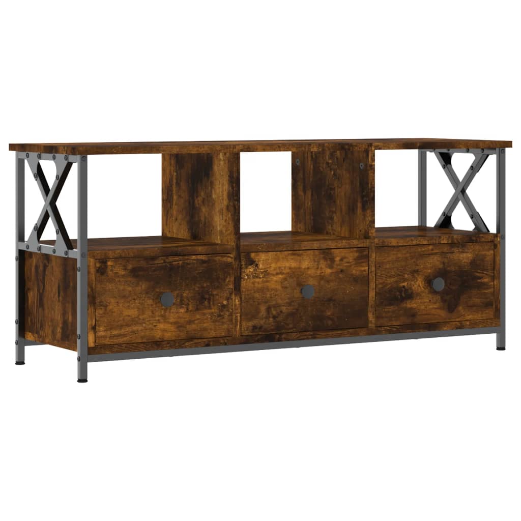 tv-bord 102x33x45 cm konstrueret træ og jern røget egetræsfarve