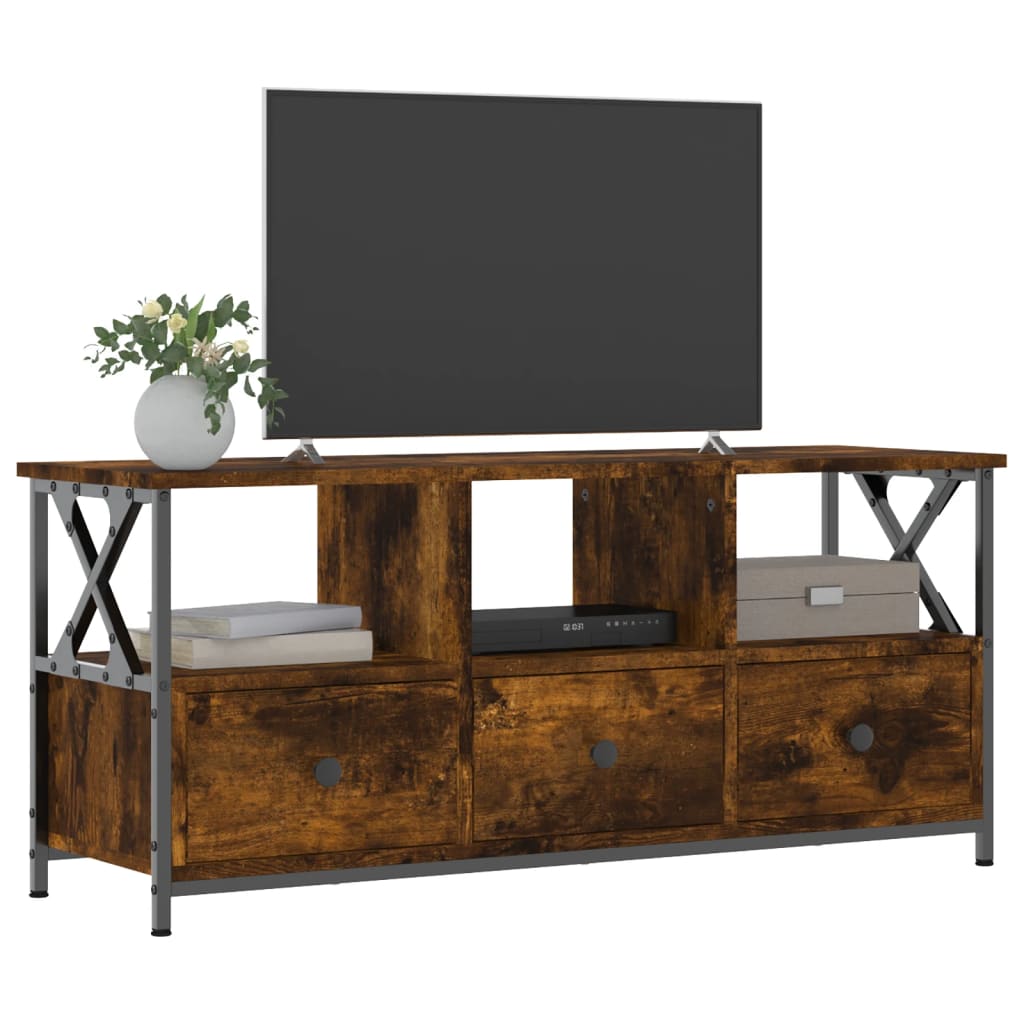 tv-bord 102x33x45 cm konstrueret træ og jern røget egetræsfarve