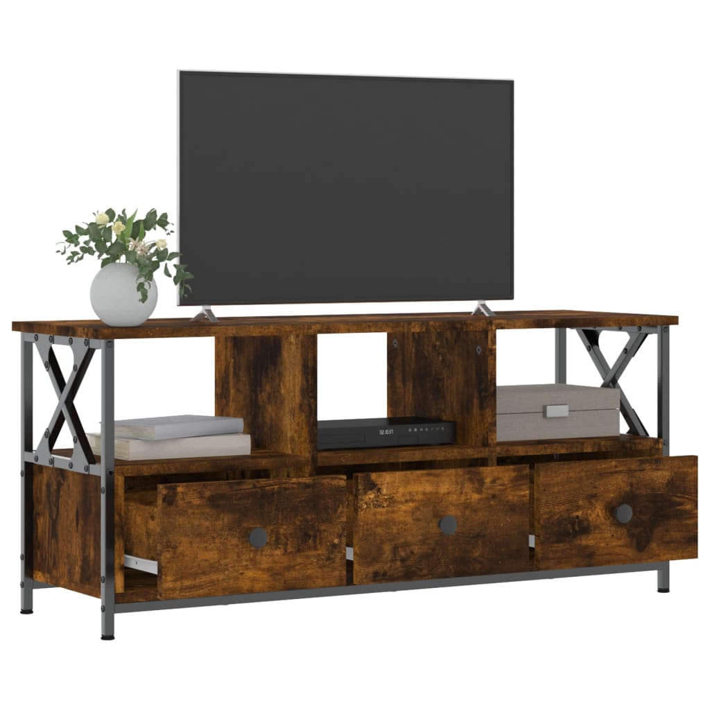 tv-bord 102x33x45 cm konstrueret træ og jern røget egetræsfarve