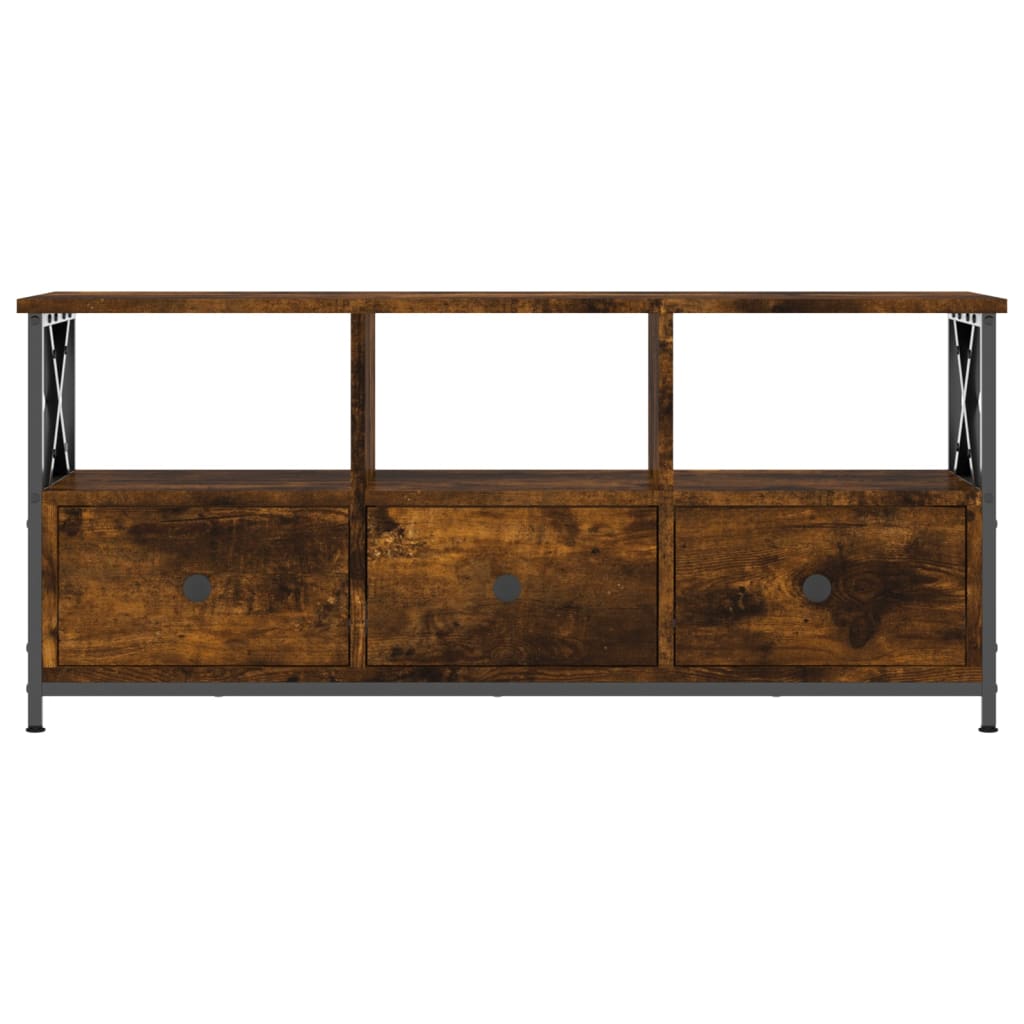 tv-bord 102x33x45 cm konstrueret træ og jern røget egetræsfarve