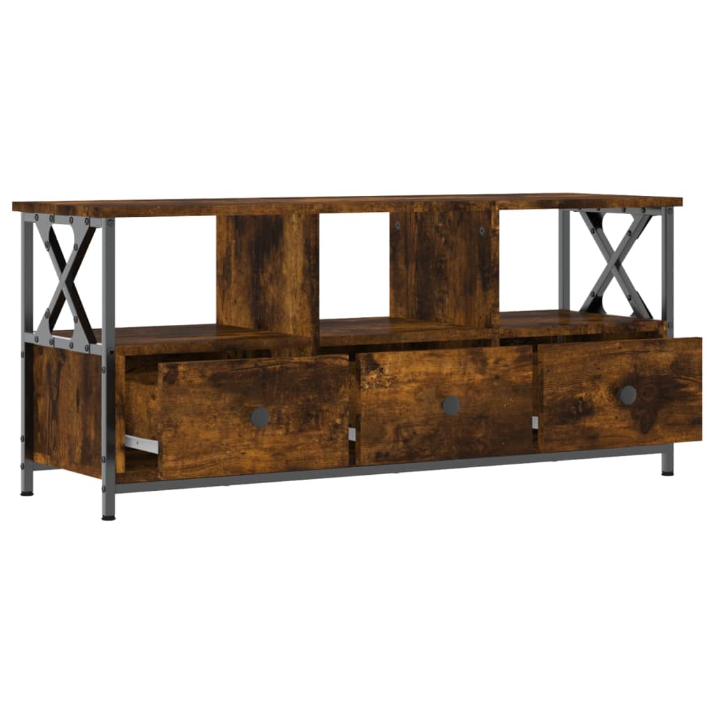 tv-bord 102x33x45 cm konstrueret træ og jern røget egetræsfarve