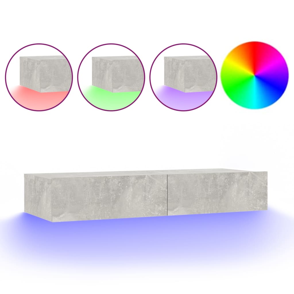 tv-skab med LED-lys 90x35x15,5 cm betongrå