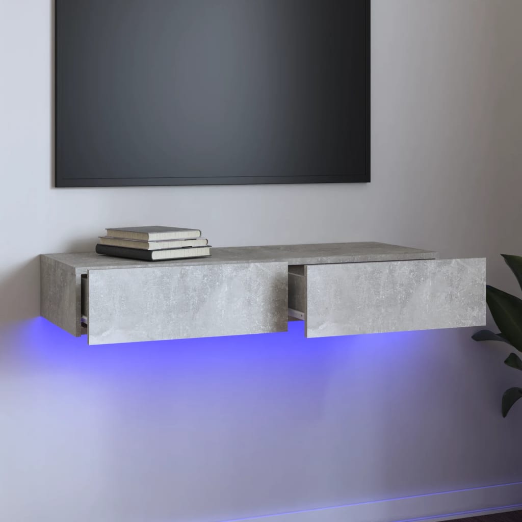 tv-skab med LED-lys 90x35x15,5 cm betongrå