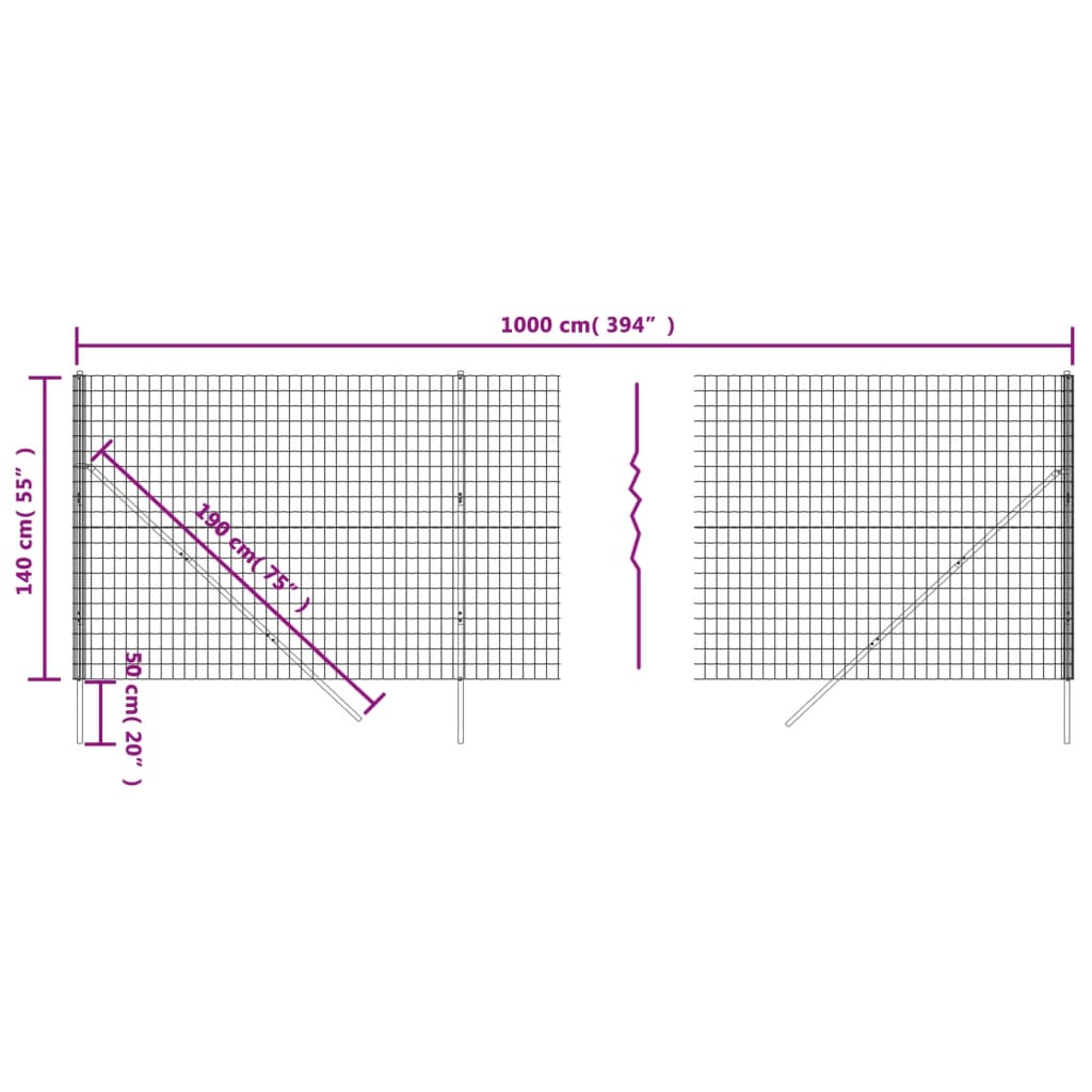 trådhegn 1,4x10 m galvaniseret stål antracitgrå