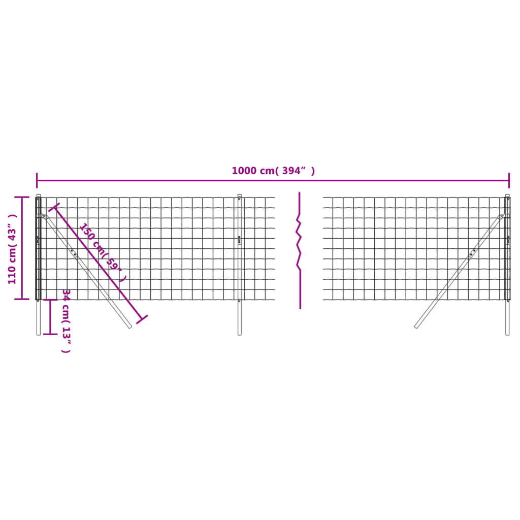 trådhegn 1,1x10 m galvaniseret stål antracitgrå