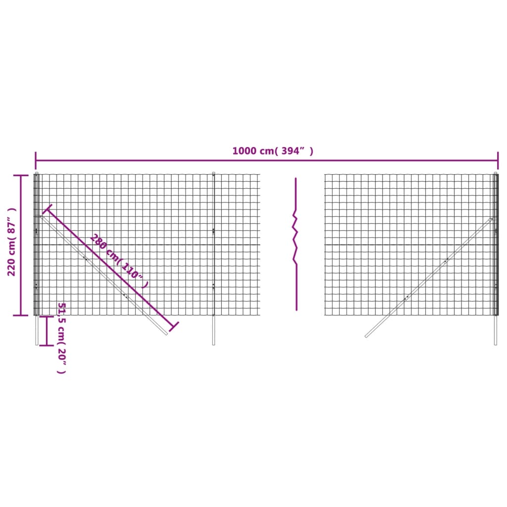 trådhegn 2,2x10 m galvaniseret stål antracitgrå