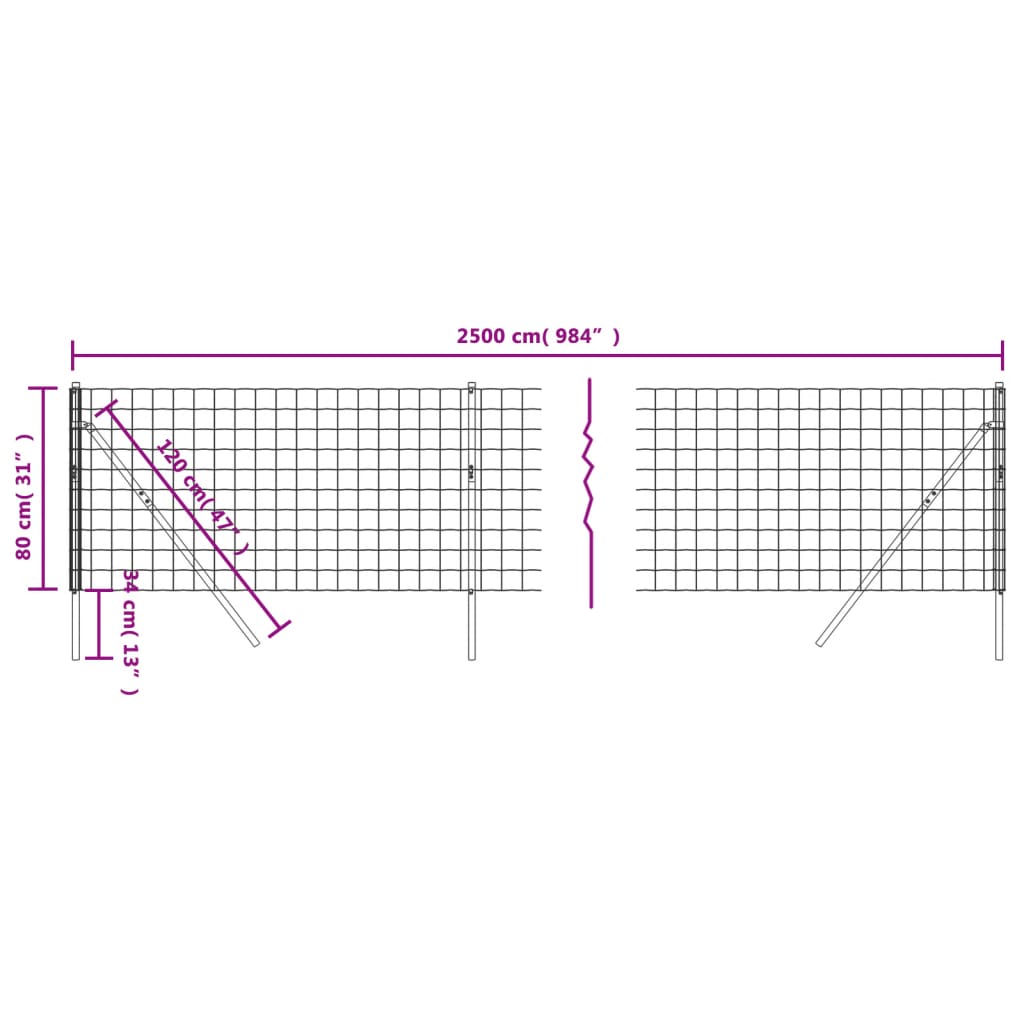trådhegn 0,8x25 m galvaniseret stål antracitgrå
