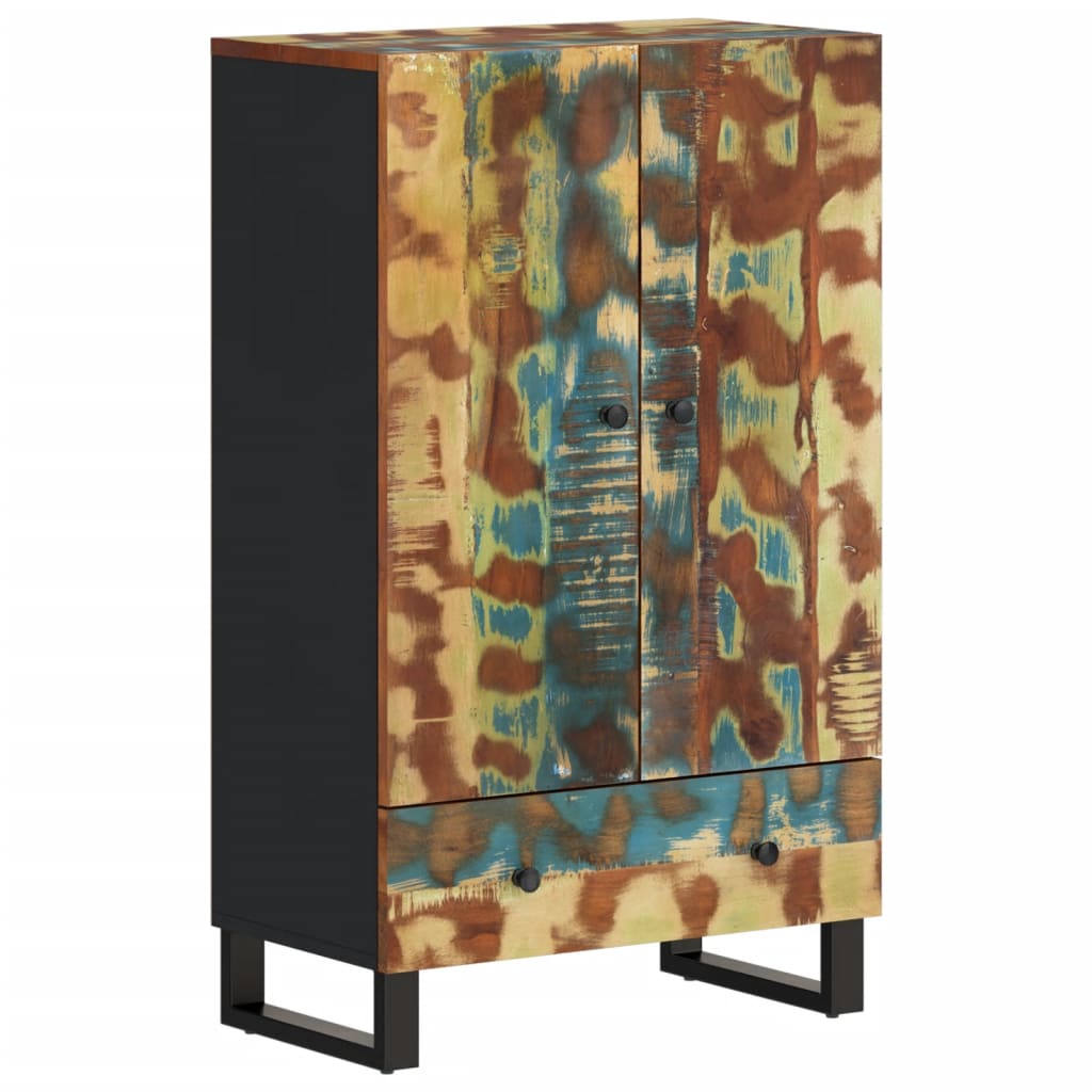 skab med skuffe 60x33x100 cm massivt genbrugstræ og jern