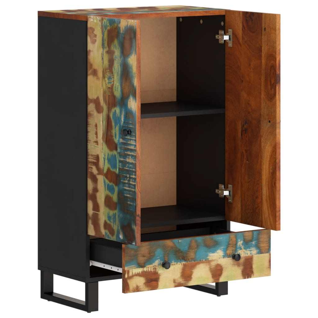 skab med skuffe 60x33x100 cm massivt genbrugstræ og jern