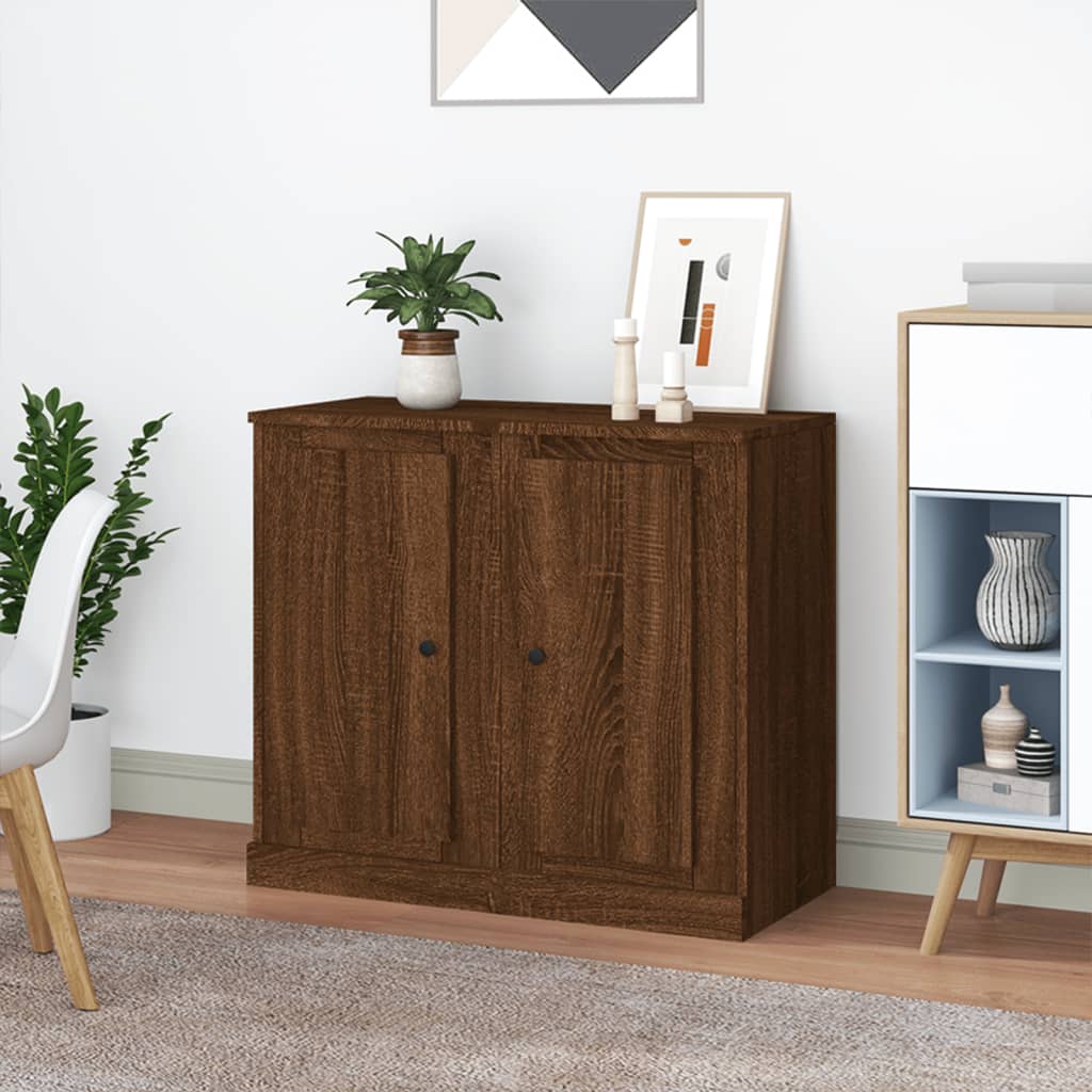 skænke 2 stk. 37,5x35,5x67,5 cm konstrueret træ brunt egetræ