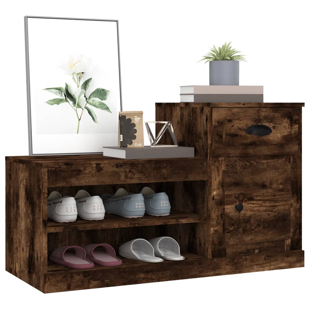 skoskab 100x42x60 cm konstrueret træ røget egetræsfarve