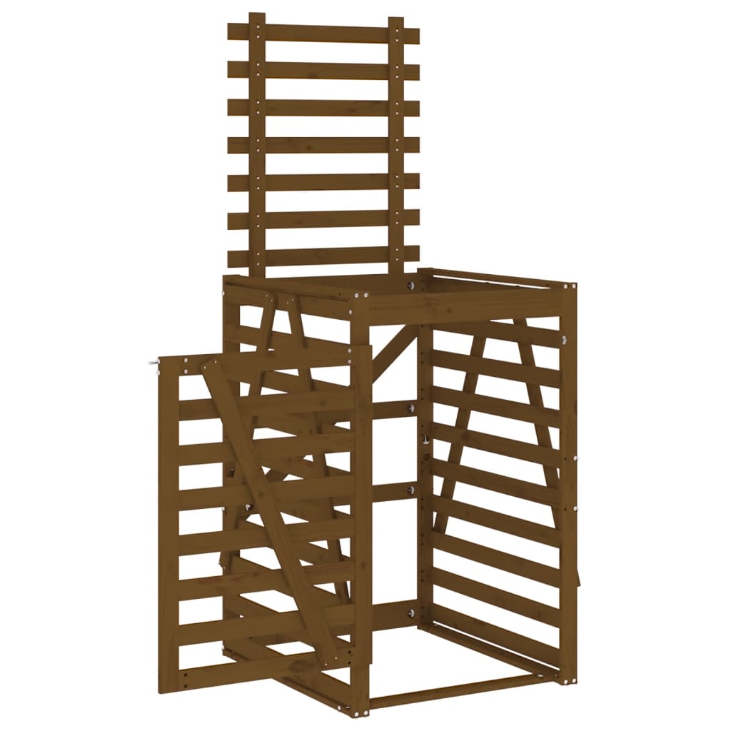 skraldespandsskjuler 84x90x128,5 cm massivt fyrretræ brun