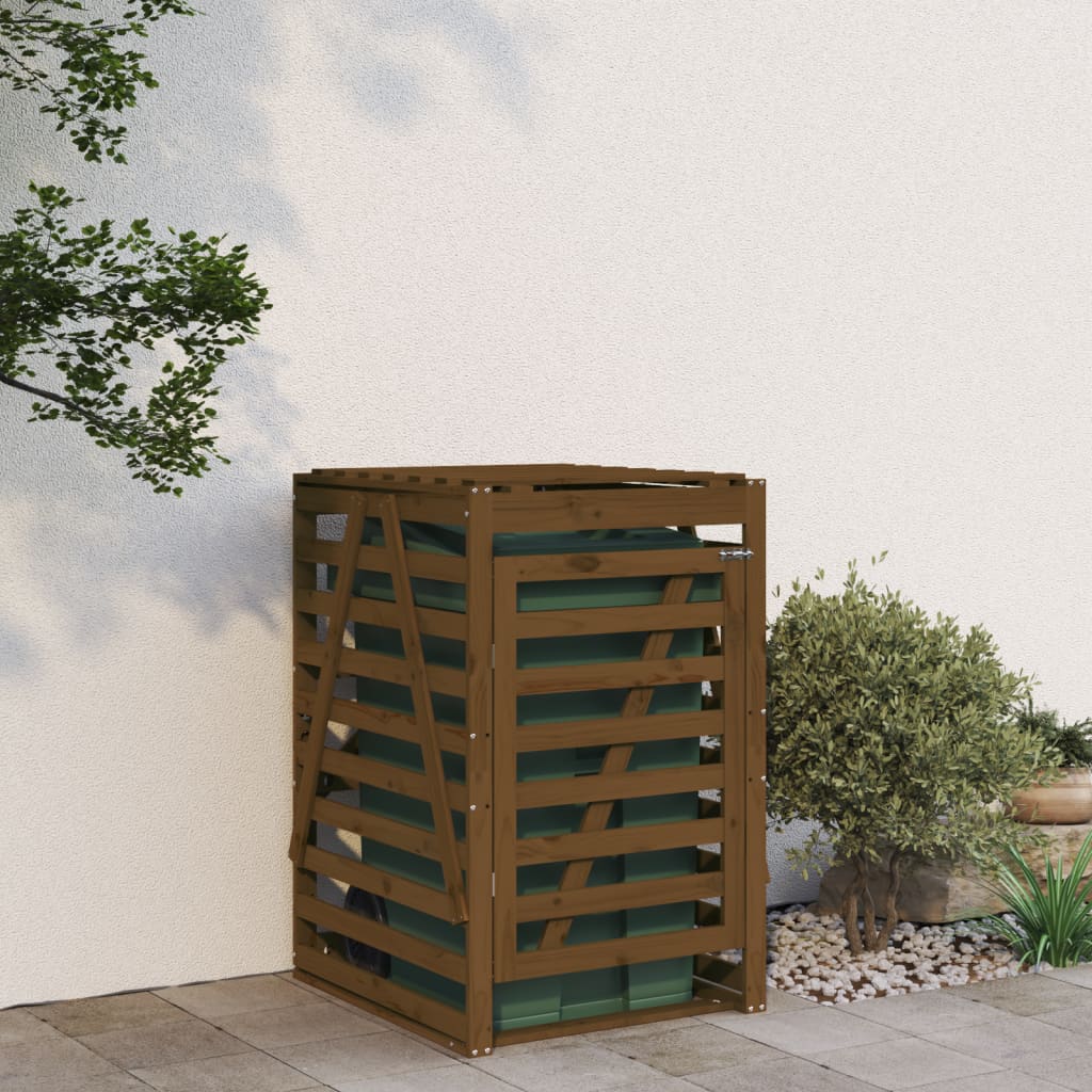 skraldespandsskjuler 84x90x128,5 cm massivt fyrretræ brun