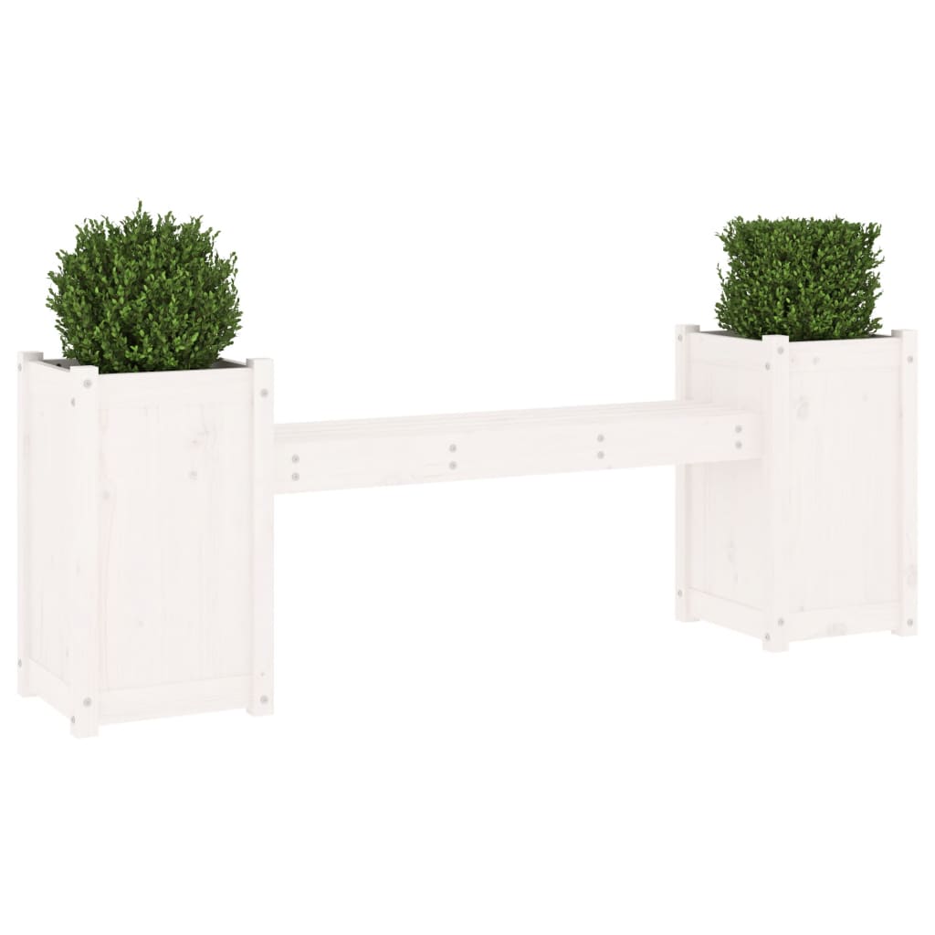bænk med plantekasser 180x36x63 cm massivt fyrretræ hvid