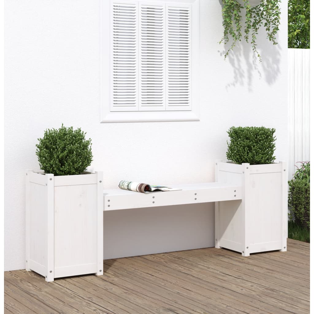 bænk med plantekasser 180x36x63 cm massivt fyrretræ hvid