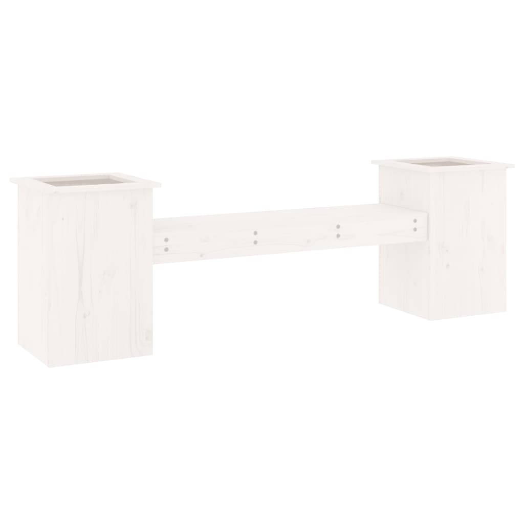 bænk med plantekasser 184,5x39,5x56,5 cm massivt fyrretræ hvid