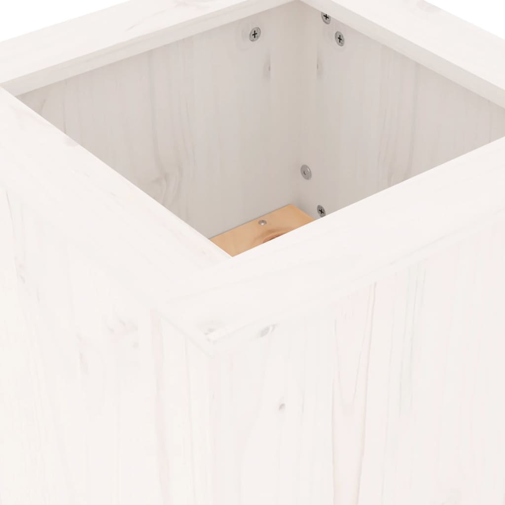 bænk med plantekasser 184,5x39,5x56,5 cm massivt fyrretræ hvid
