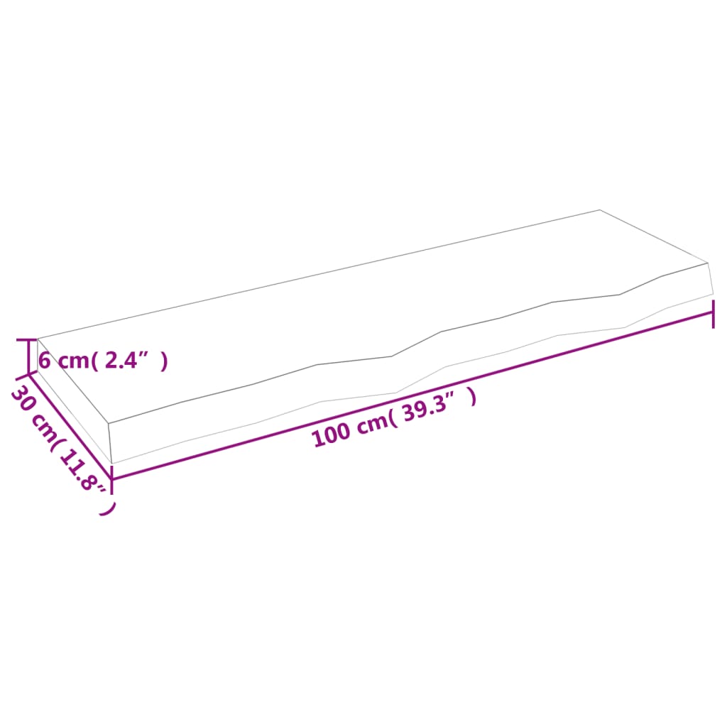 bordplade til badeværelse 100x30x(2-6)cm massivt træ ubehandlet