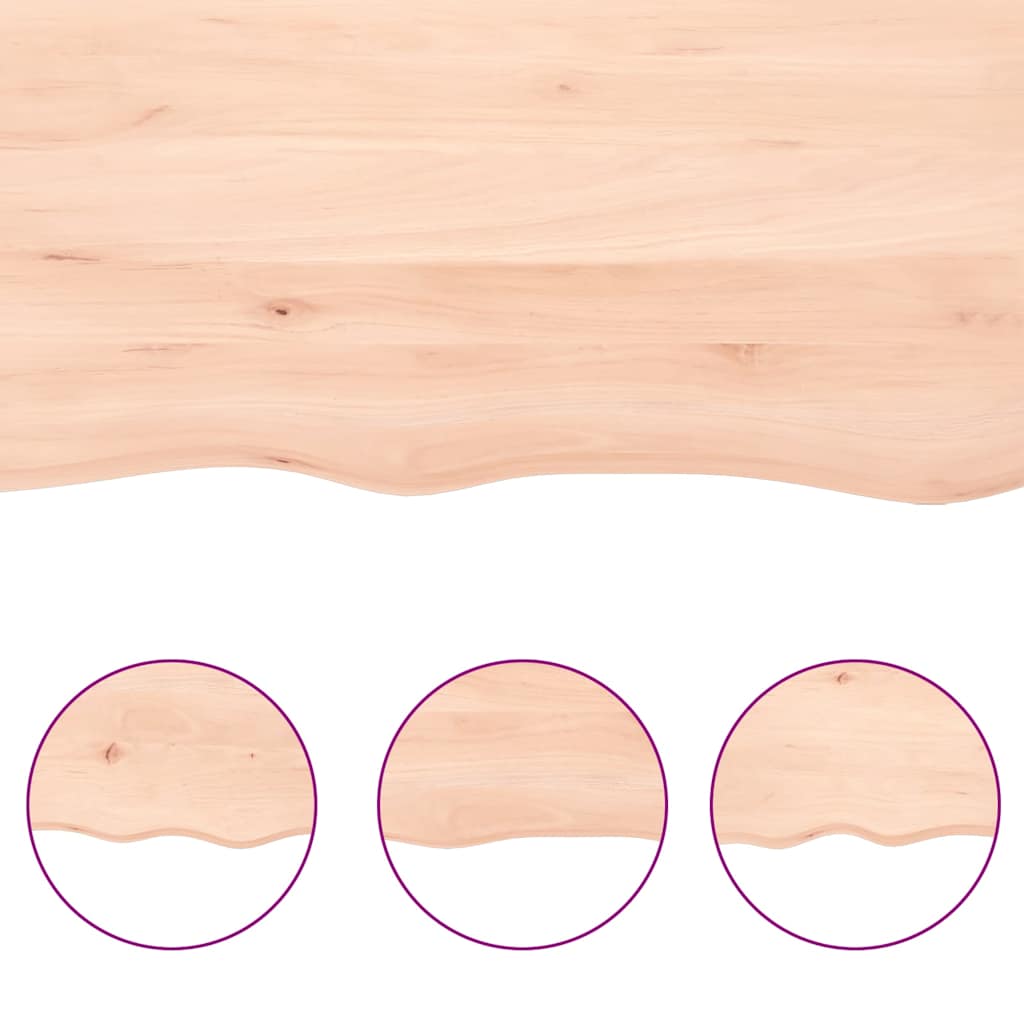 bordplade til badeværelse 220x30x(2-6)cm massivt træ ubehandlet