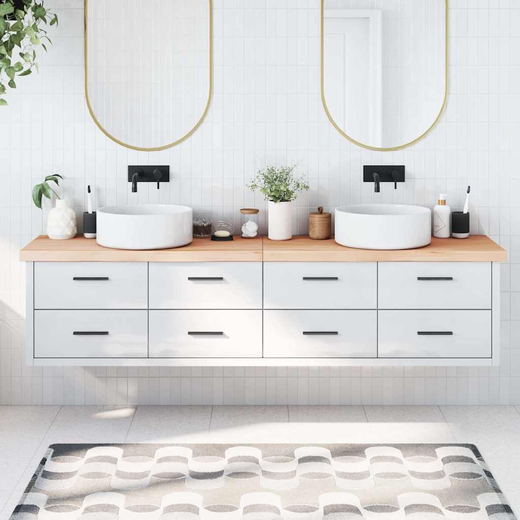 bordplade til badeværelse 220x30x(2-6)cm massivt træ ubehandlet