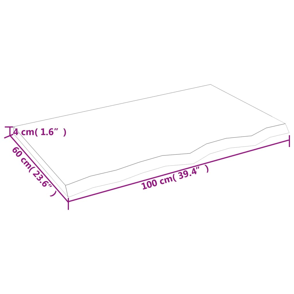 bordplade til badeværelse 100x60x(2-4) cm massivt træ lysebrun