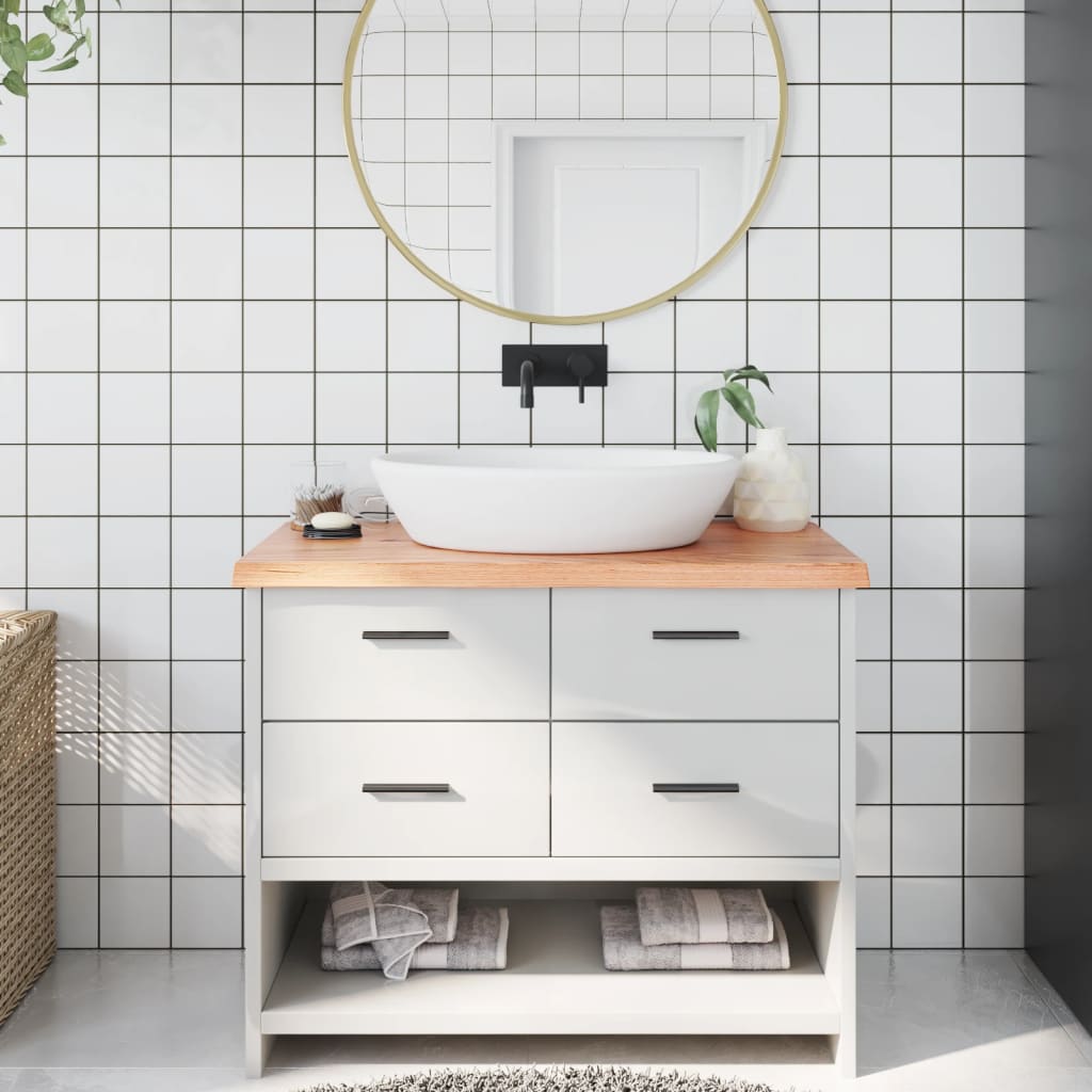 bordplade til badeværelse 100x60x(2-4) cm massivt træ lysebrun
