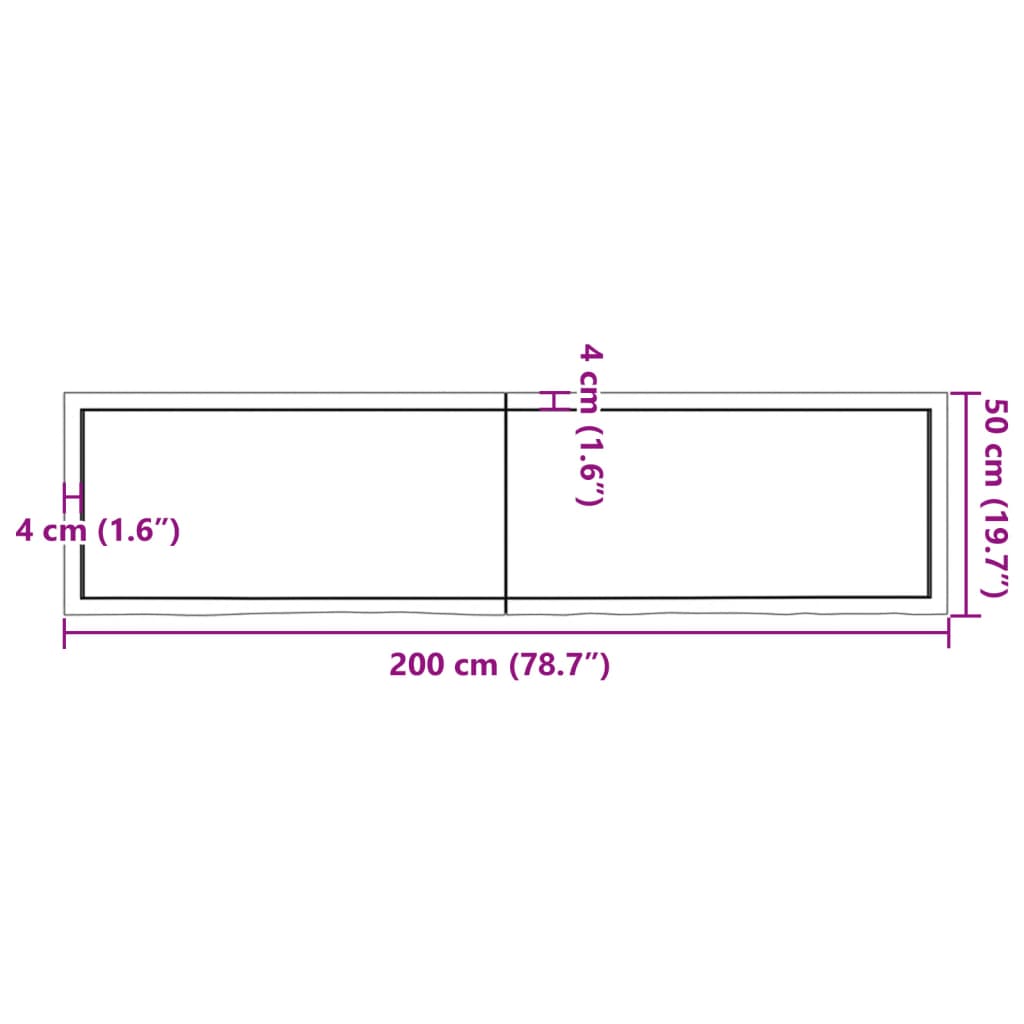 bordplade til badeværelse 200x50x(2-6) cm massivt træ mørkebrun