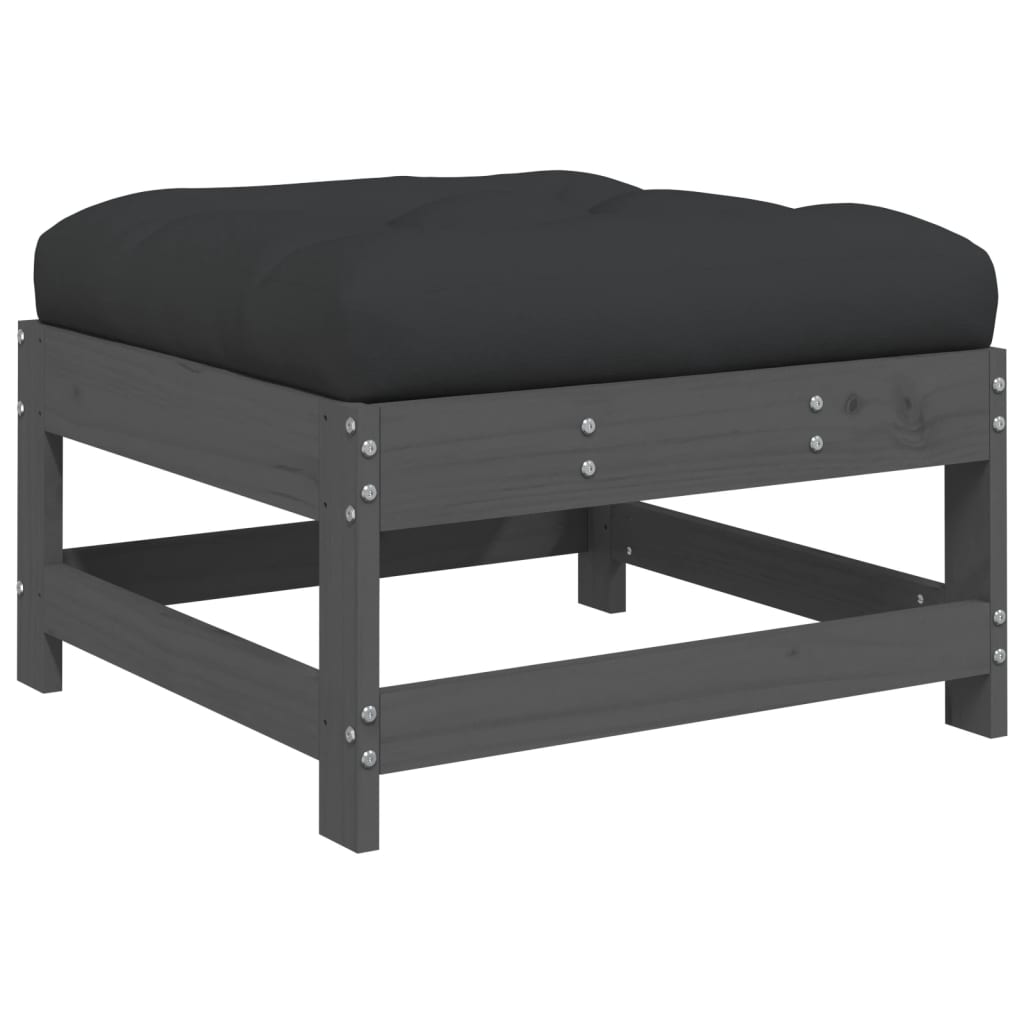 loungesæt til haven 5 dele med hynder massivt træ grå