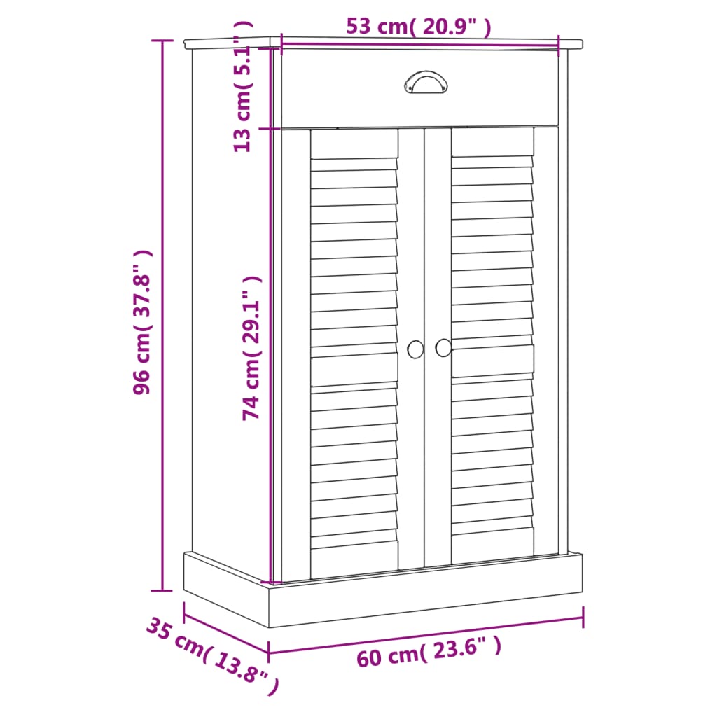 skoskab VIGO 60x35x96 cm massivt fyrretræ