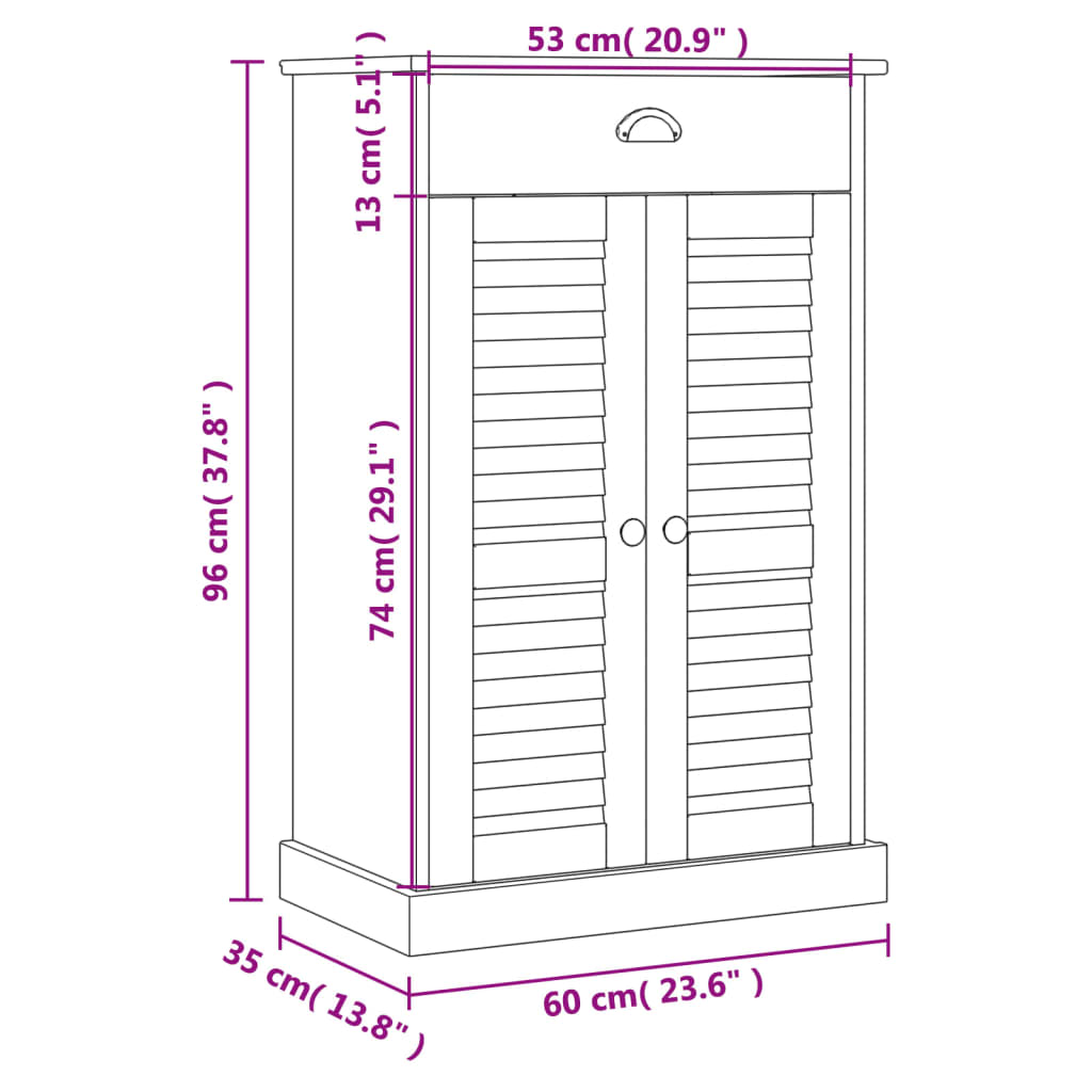 skoskab VIGO 60x35x96 cm massivt fyrretræ hvid